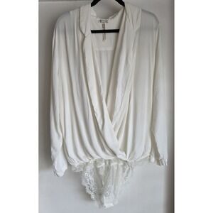 NWOT Free People Intimately Blouse L White Women Top Shirt Lace Detail Bodysuit
